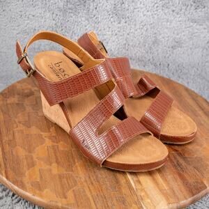 BOC Born Concept Womens 9 M Strappy Wedge Slingback Z52106 Brown Faux Leather